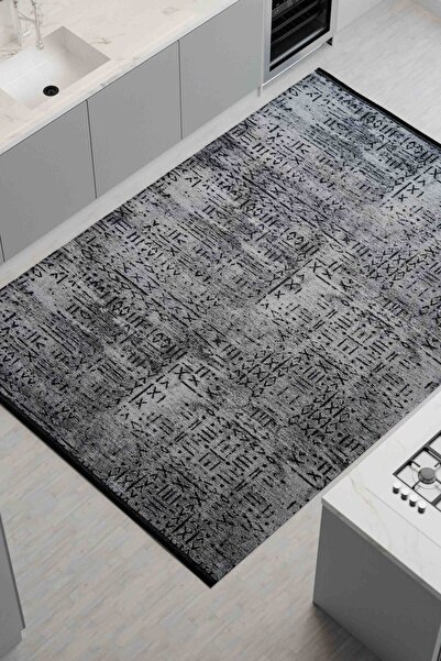 Oriente Home İskandinav Antrasit Şönil Makine Halısı Kaymaz Taban Yıkanabilir Mutfak Halısı 7807