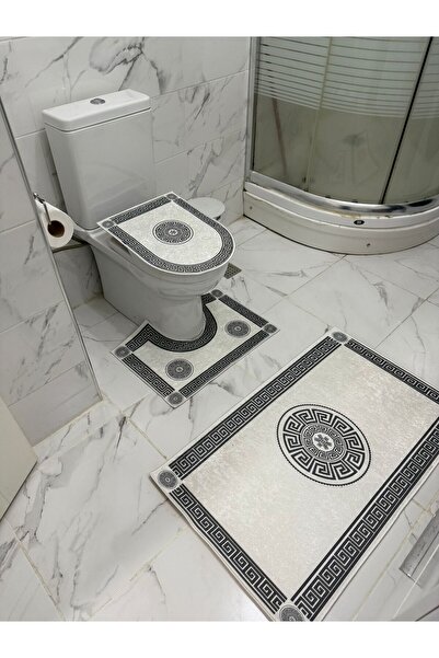 THEMODERNHANE Dijital Baskılı 3'lü Banyo Paspası Halısı Seti Kaymaz Tabanlı K...