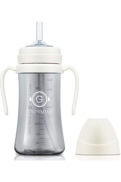 GROSMIMI Spill Proof Sippy Cup with Straw & Handle, PPSU, BPA Free, 10 oz (White)