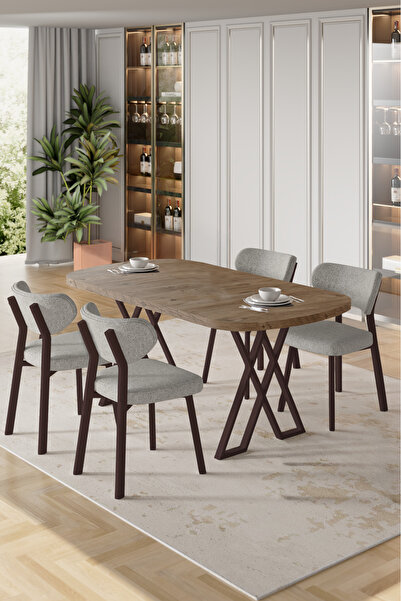 Canisa Axton Serisi Sabit Mdf 90x168 Atlantik Çam Mutfak Masa Takımı 4 Gri Sa...