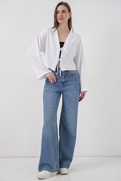 Hiccup Bdart Linen Blend Tie Detail Long Sleeve Kimono