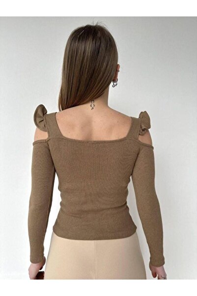 Modafeminen Flexible Fabric Ribbed Knit Blouse 581506 Camel