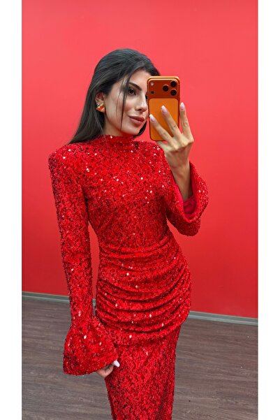 LOISY Women's Sequined Sparkling Slit Maxi Dress