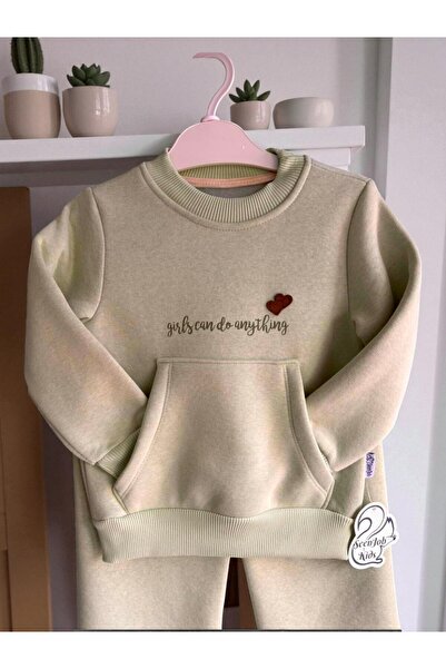 Hirazenmoda Girl's 3 Thread Sweatshirt Tracksuit Set – Embroidered Winter Model