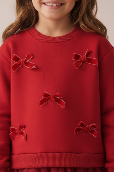 Minipodyum Φόρεμα για κορίτσια από τούλι με βελούδινο φιόγκο