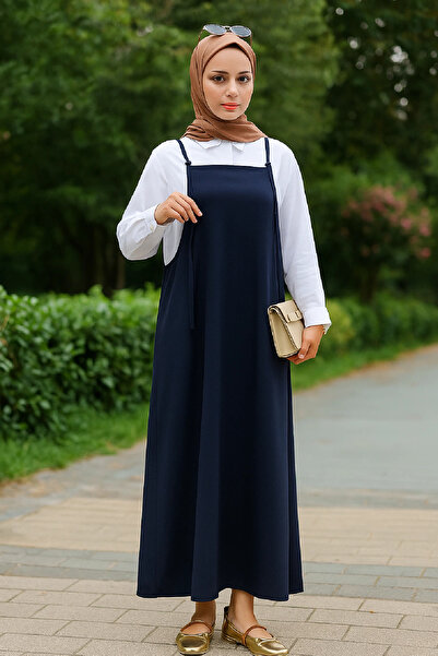 Nemere Kadın Lacivert Basic Ayarlanabilir Askılı Jile Elbise