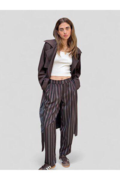 Retrobird Design Athena Vintage Stripe Relax Pants Women Dark Brown