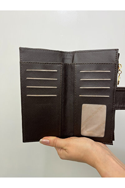 shiny ever Women's Leather Handbag Wallet with Phone Compartment Brown Gold Detailed