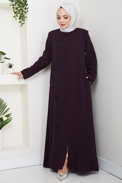 hafsamina Gizli Patlı Taşlı Ferace Mürdüm HM2851