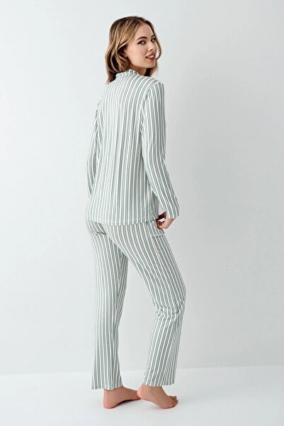 Arnetta Women's Striped Cotton Front Buttoned Pajama Set