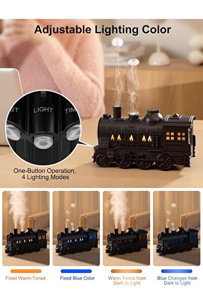 Generica Train Humidifier 300ml with Remote, 2 Spray/Night Light Modes, Essential Oil Diffuser, Black