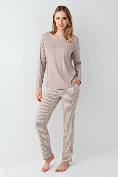 Arnetta Women's 100% Cotton Long Sleeve Striped Pattern Pajamas Set
