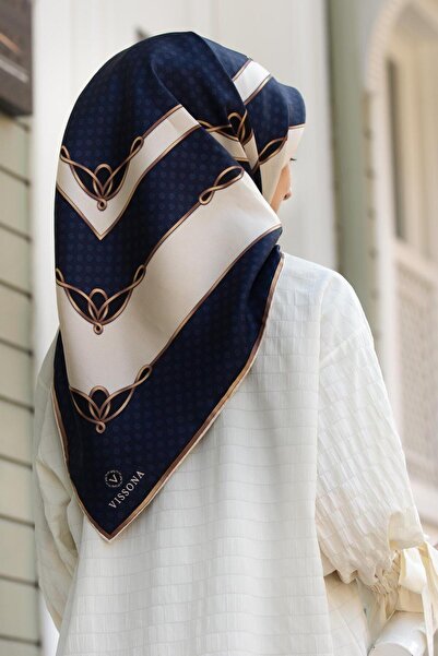 Vissona 100% mătase twill cu buline și modele geometrice albastru închis - cu...