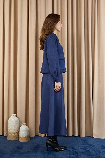 Puane Women's Pocket Detailed Scuba Suede Jacket Set 14397