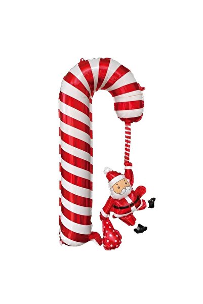 parti sürprizi New Year's Party Red and White Santa Claus Walking Stick Foil Balloon