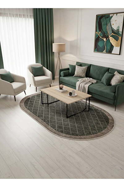 Brillant YEŞİL-KAHVERENGİ Jüt Sisal Görünüm Bordürlü Kaymaz Taban Yolluk Halı