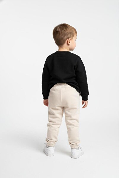 LUESS Boy's 100% Cotton Sweatpants with Elastic Waist and Legs - Ecru (3-4 Years Old 8-9 Years Old)
