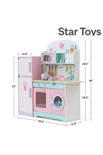 STAR TOYS Wooden toy kitchen for children – multi-functional with refrigerator, oven and sink –