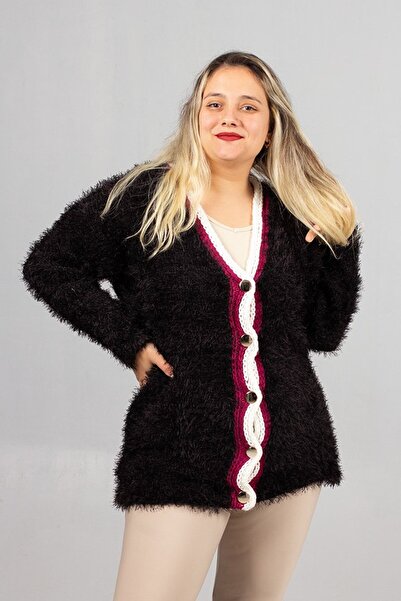 Truva XXL Bearded Knitwear Oversized Black Cardigan – Soft Texture, Comfortable Oversized Fit, Stylish Winter Style