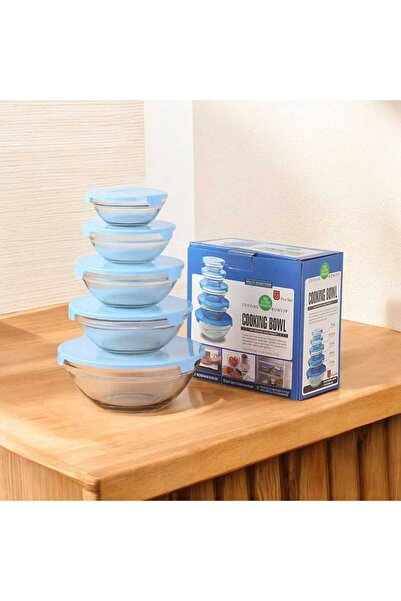 genric 5-piece glass food container set with plastic lid 00135