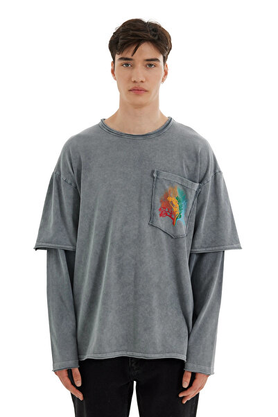 MORREZ Çift Kol Detaylı Yıkamalı Sweatshirt