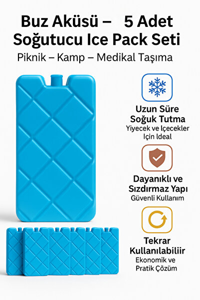 Hane Dostu Buz Aküsü – 5 Adet Soğutucu Ice Pack Seti | Piknik – Kamp – Medika...