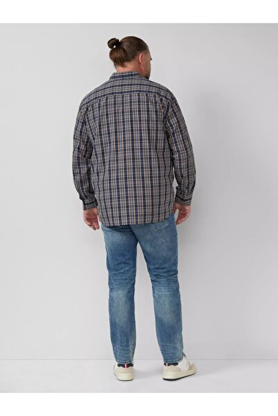 s.Oliver Big Sizes Men's big size shirt, with checkered print and Kent collar, Dark navy