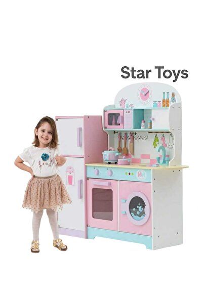 STAR TOYS Wooden toy kitchen for children – multi-functional with refrigerator, oven and sink –