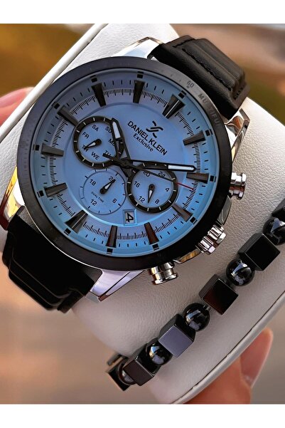 Daniel Klein Men's Wristwatch 30 Meters Water Resistant Leather Strap Cord + Bracelet Gift Vs.Blkt.