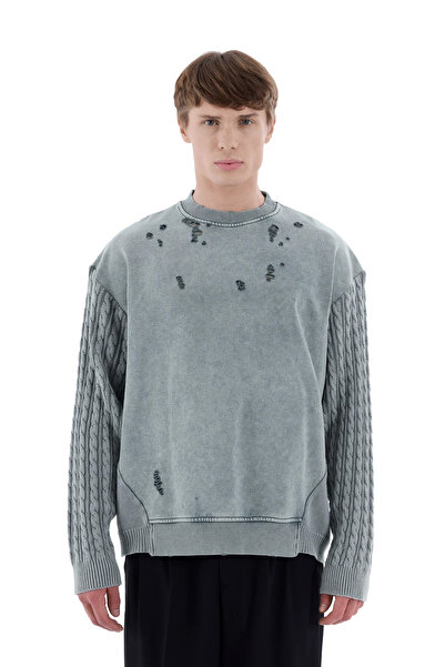 MORREZ Distressed Triko Kol Detaylı Sweatshirt