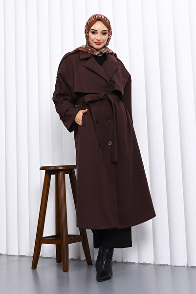 İmajButik Brown Kravuze Collar Lined Cashmere Coat