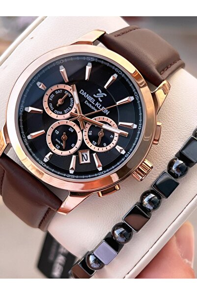 Daniel Klein Men's Wristwatch 30 Meters Water Resistant Leather Strap Cord + Bracelet Gift Vs.Blkt.