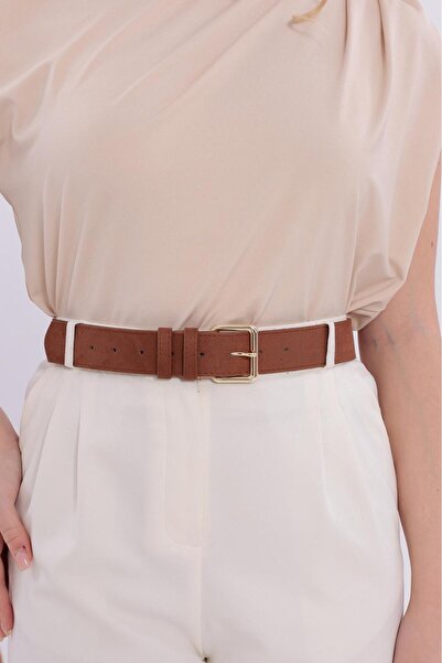 MODAM HİFA Gold Buckle Suede Belt Women's Belt Trouser Belt Dress Belt Waist Belt Shirt Belt