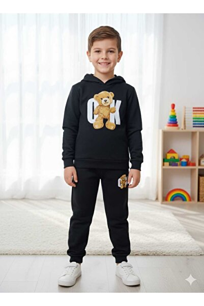Nice Clothes Çocuk Kapşonlu Eşofman Takımı Unisex ÇOK AYICIK BASKILI