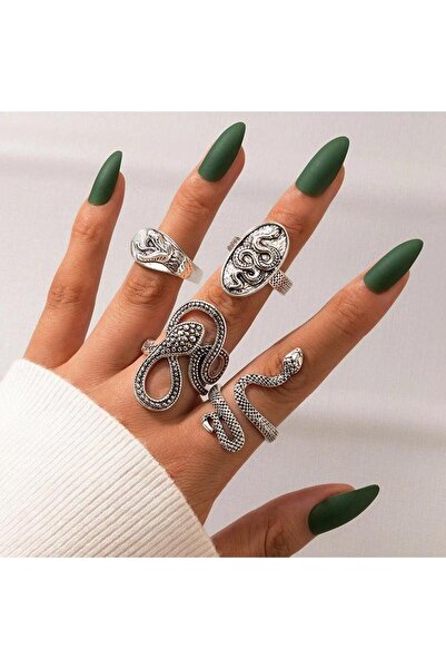 Pursehuit Set de 4 inele, argintii cu șerpi, Toya C4