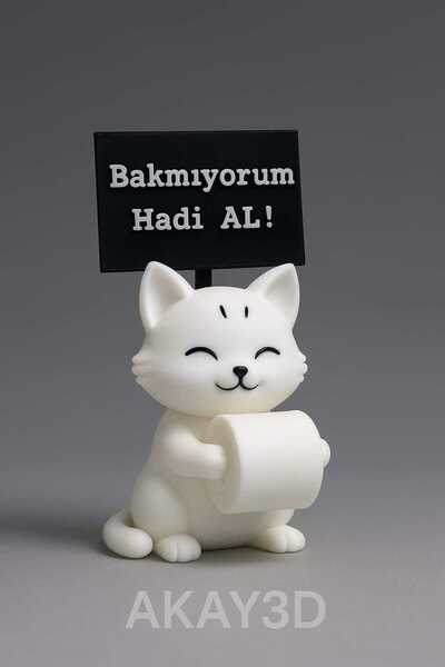 Akay3dPrint AKAY3D Tuvalet Kağıdı Uzatan Tasarım Kedi, Sevimli Kedi Süsü, Tuv...