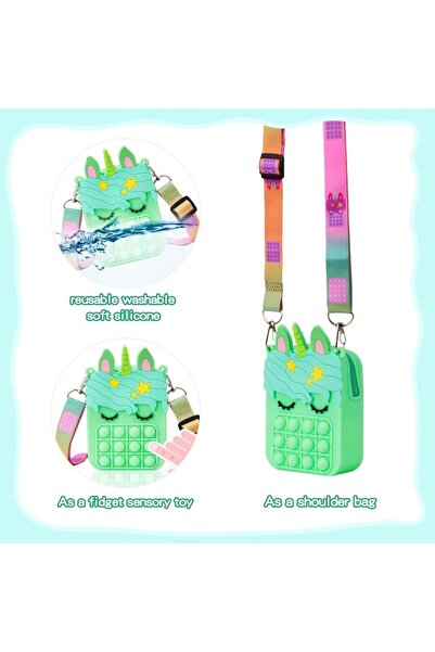 DELPI Pop It Purse Toy, Silicone, Unicorn Model, Anti-stress, 13.5 x 8.5 x 4 cm, Green