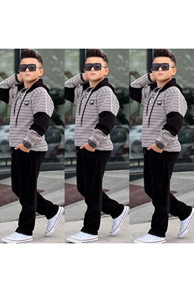 muzur r kids muzur r kids Boy's Hooded Sweatshirt - Velvet Pants Full Lycra Winter Top and Bottom 2-Piece Set - Holiday Wear