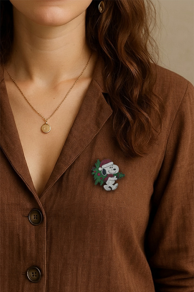 gokmentoy Sevimli Kedi Çam Ağacı Yılbaşı Noel Temalı Ahşap El Boyaması Broş