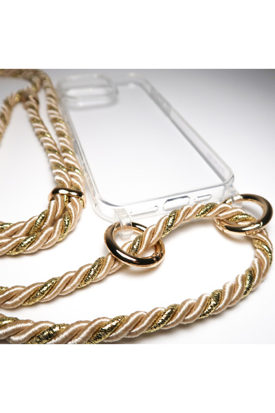 HOJA Store حافظة هاتف آيفون 17 إير مع حزام للرقبة - لون ذهبي كريمي