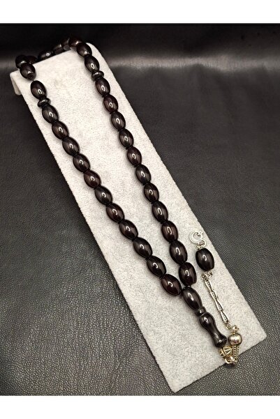 Han Ticarethane Dark Cherry Black Color Crimped Amber Prayer Beads