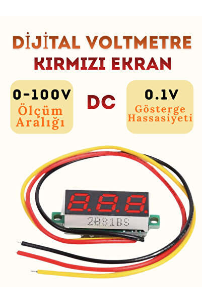 Arduino 1-adet Dijital DC Voltmetre Seti 0–100V, 0.28" Kırmızı Ekran
