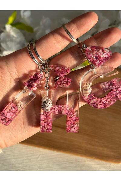 Sultan Tasarım Breloc cu litere epoxidice cu inimă de scoici de mare - ursule...