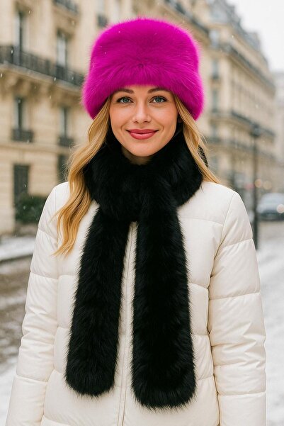FELLMENS Fuchsia Soft Textured Mango Faux Fur Hat Neck Collar Set of 2