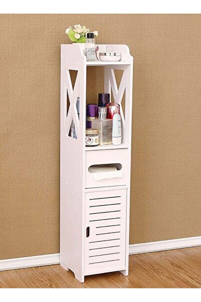 Generic Bathroom Corner Cabinet with Doors & Shelves | Thin Freestanding Floo...