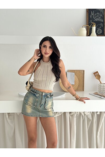 bobitex Triko Fitilli ve Ajurlu Bluz