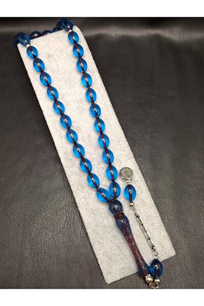 Han Ticarethane سبحة من العقيق البودرة مطرزة بتصميم إيمامي بلون أزرق داكن من ...