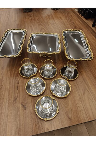 P&ORA PREMIUM KITCHEN PRODUCTS Silver Gold Premium 5 Tea Set