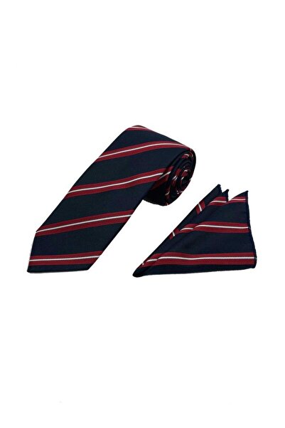 Brianze Σετ μαντήλι με ριγέ γραβάτα 7,5 εκ. Ναυτικό μπλε κόκκινο λευκό