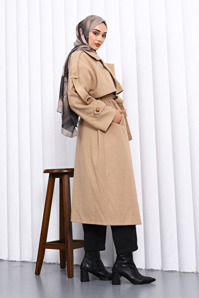 İmajButik Mink Kravuze Collar Lined Cashmere Coat